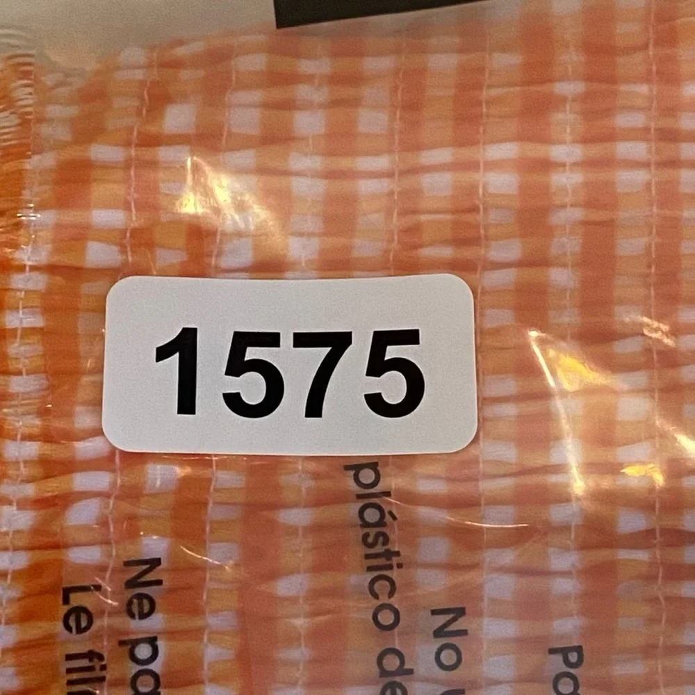 New! Frankie's Bikinis Iris Orange White Gingham Bandeau bikini Top 1575